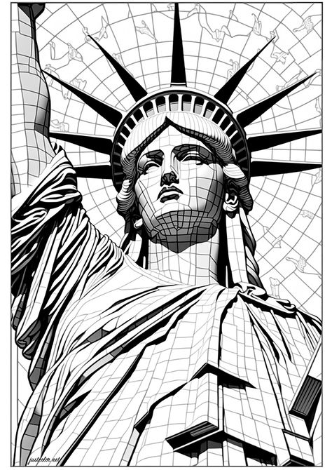 3D Statue of Liberty - JustColor.net : Free adult printable coloring pages Complex Coloring Pages, Hello Kitty Pixel Art, Color Coloring Pages, Statue Of Liberty Drawing, Colouring Sheets For Adults, Poseidon Tattoo, Simple Mandala, Coloring Pages For Adults, Flower Coloring Pages