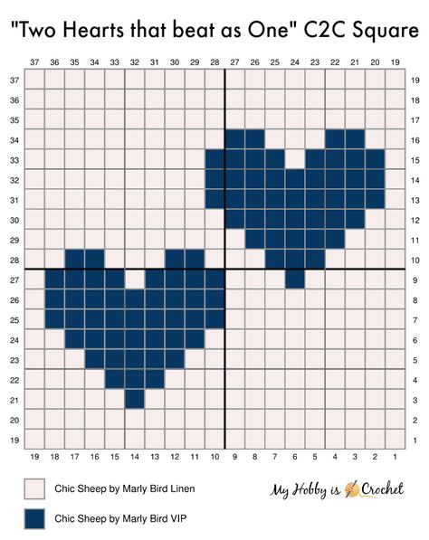 My Hobby Is Crochet: "Two Hearts that beat as One" C2C Square - Free Crochet Pattern + Graph (Wedding Blanket CAL!) + Video Tutorial C2c Crochet Chart, Crochet Grid Blanket, Crochet C2c Pattern, Graph Crochet, Pixel Crochet, Pola Amigurumi, Tapestry Crochet Patterns, C2c Crochet, Pixel Pattern