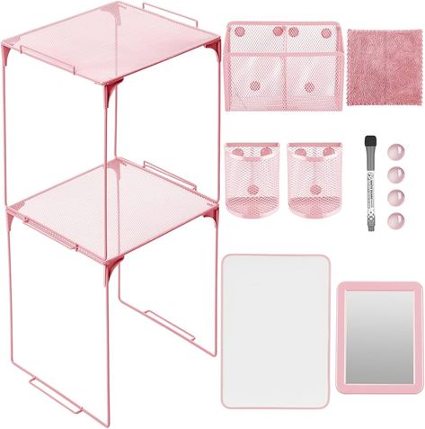 Amazon.com: Ctosree 13 Pcs Locker Organizer and Decorating Kit First Day of School Essentials, Locker Shelf, Marker Holder, Whiteboard, Dry Erase Marker, Cloth, Mirror, Magnet for Classroom School Locker (Pink) : Office Products Decorated School Lockers, Locker Ideas Small, Aesthetic Locker, Cute Locker Ideas, School Locker Organization, School Locker Decorations, Middle School Lockers, Locker Shelf, Locker Organizer