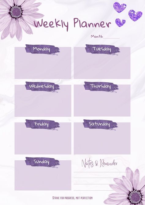 Purple Minimal Floral Illustration Weekly Planner | Printable | Digital Download projectplanner #samsungnotesplanner Planner Monthly Layout, Digital Planner Ideas, Interactive Calendar, Planner Writing, Monthly Planner Template, Ultimate Planner, Bold Color Schemes, Month Stickers, Notes Planner