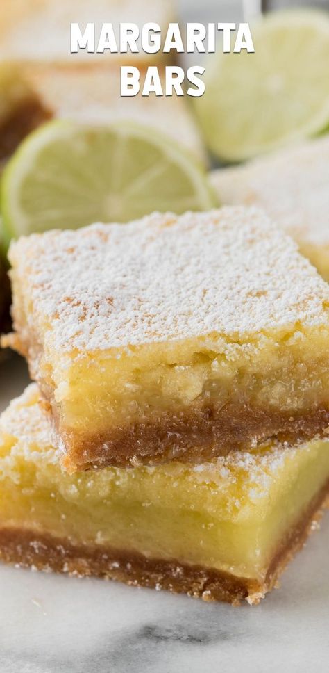 Margarita Bars are like a lemon bar but with a margarita filling: lime juice and tequila make a gooey margarita in bar form on a graham cracker crust! Margarita Bars, Margarita Bar, Crazy For Crust, Alcoholic Desserts, Lime Bars, Mexican Dessert Recipes, Dessert Aux Fruits, Mexican Dessert, Lemon Bars