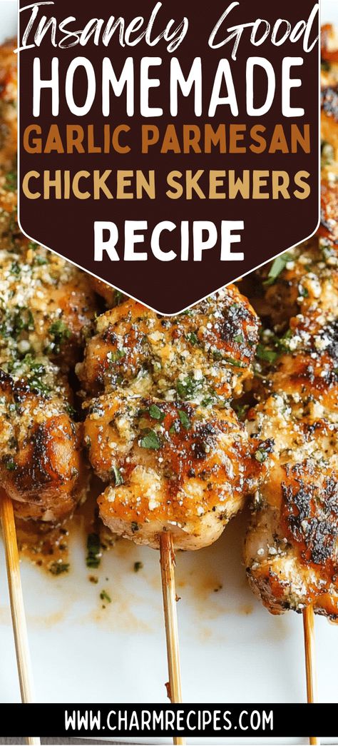 Garlic Parmesan Chicken Skewers Low Carb Chicken Skewers, Chicken Skewers Dinner, Keto Garlic Parmesan Chicken Skewers, Garlic Parm Chicken Skewers Grill, Garlic Parmesan Chicken Skewers Airfryer, Chicken Skewer Meal Ideas, Chicken Skewer Appetizer Recipes, Garlic Parmesan Chicken Kabobs, Skewered Chicken Recipes