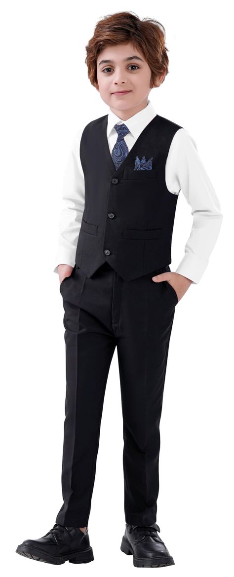 PRICES MAY VARY. Be the talk of the town with our stylish 5 piece boy suit! Designed with fashion-forward flair, this boy suit is perfect for weddings, performances, and special occasions. Dress your little one to impress and make lasting memories. Our boy's suit (vest and pants and shirt) is crafted with the highest quality materials to ensure comfort and durability. The soft and breathable fabric keeps your child feeling cool and fresh all day long. No more itchy and uncomfortable suits, we've Boys Formal, Vest And Pants, Loft Ideas, Blazer For Boys, Dress Vest, Boys Vest, Vest Set, Formal Suit, Future Wedding Plans