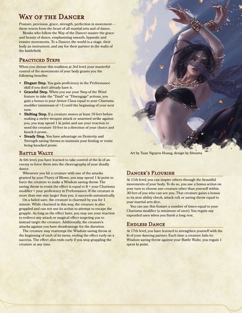 Dnd Monk Inspiration, Monk Homebrew Subclasses, Dnd 5e Homebrew Monk Subclasses, Dnd Monk Homebrew, Monk Subclass 5e, Dnd Dancer, Dnd Monk Character Design, Monk 5e, Dnd Monk