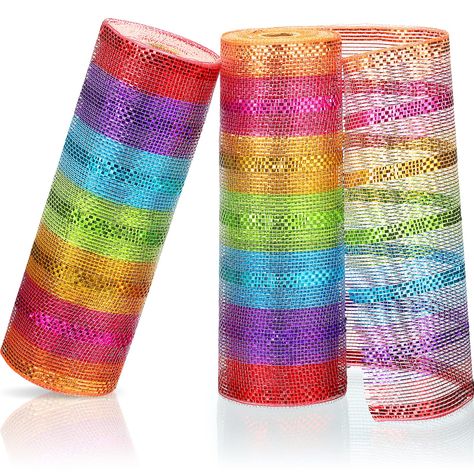 PRICES MAY VARY. Rainbow colors: this deco poly decorative mesh ribbon features 7 different colors in striped design; Plastic mesh is included in this package, which contains orange, rose red, yellow, green, blue, purple, and red, multiple beautiful colors are just like the rainbow and can be nice decorations of different occasions Quality material: our colorful DIY mesh ribbons are made of quality glitter silk gauze, and the mesh belt can maintain its shape well, the edges are clean, so you wil Mesh Garland Christmas Tree, Rainbow Christmas Decor, Tulle Wreath Diy, Deco Mesh Wreath Supplies, Ribbon For Christmas Tree, Christmas Tree Decorations Ribbon, Christmas Tree Party, Mesh Garland, Deco Mesh Garland