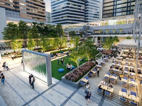 Houston Center Central Plaza Pivotal downtown Houston complex transforms into walkable, mixed-use greenspace Houston Design, Plaza Design, Water Curtain, City Square, Campus Design, Urban Landscape Design, Public Space Design, Centre Commercial, Landscape Architecture Design