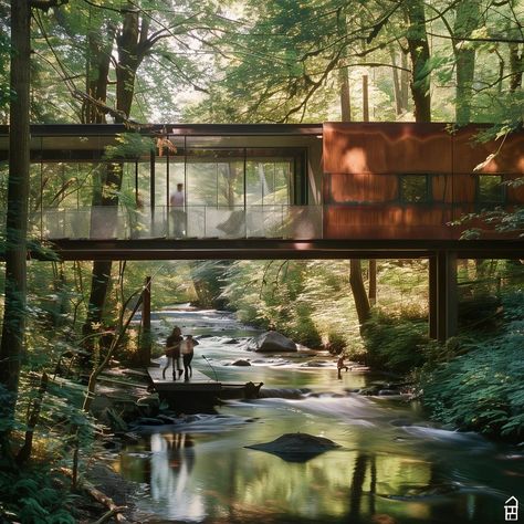 Hillside Architecture, Boho House Interior, Healing Architecture, Ephemeral Architecture, Steel Architecture, Creek House, Jungle House, Building A Container Home, Nature Architecture