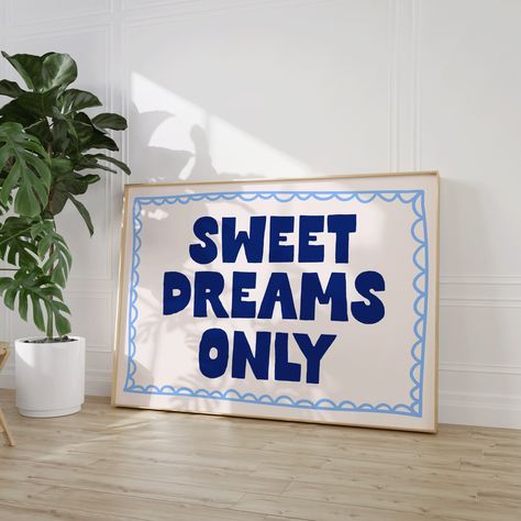 Sweet Dreams Only Art Print | Blue Bedroom Art, Cute Dorm Decor, above bed wall art, night stand art print, bedroom wall decor, navy art Blue And Yellow Bedroom Decor, Bedroom Artwork Above Bed, Above Bed Artwork, Guest Bedroom Wall Decor, Poster Prints Bedroom, Bedroom Prints Above Bed, Above The Bed Wall Decor, Cute Dorm Decor, Above Bed Wall Decor