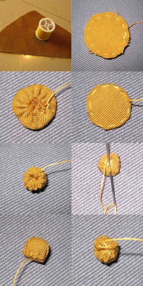 Fabric buttons | 1. Trace circles 2. Running stitch around e… | Flickr Diy Cloth Buttons, Cloth Buttons, Sca Garb, Cute Sewing Projects, Fabric Buttons, Diy Buttons, Techniques Couture, Medieval Clothing, Fabric Beads