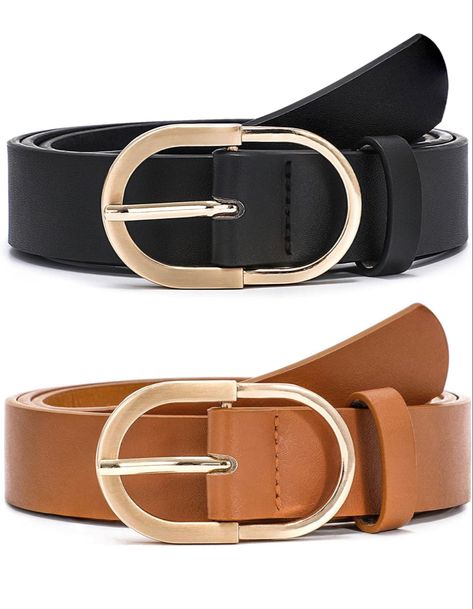 VONMELLI 2 Pack Women's Leather Belts for Jeans Pants Fashion Gold Buckle Ladies Dress Belt at Amazon Women’s Clothing store Gold Waist Belt, Plus Size Belts, Women's Belts, Vogue Us, Chain Belts, Belt Style, Fashion Belts, Dress Belt, Ladies Dress