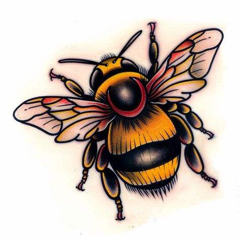 Bumble Bee Tattoo Design Kit Dark Vibe Tattoo, Neotraditional Bee Tattoo, Traditional Style Tattoos For Women, Bee Neck Tattoo, Neo Traditional Bee Tattoo, Traditional Tattoo Color Palette, American Traditional Flash Art, American Traditional Bee Tattoo, Bee Tattoo Men