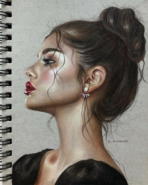 Xenia Lau, Pencil Inspiration, Side Portrait, Colored Pencil Portrait, Prismacolor Art, Portraiture Drawing, Drawing Faces, Color Pencil Art, Realistic Art