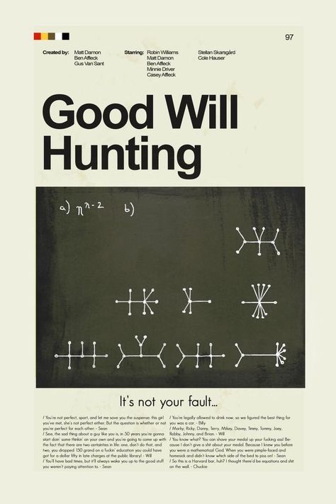 Good Will Hunting Movie, Minimalist Movie Posters, Good Will Hunting, Film Poster Design, Film Posters Vintage, Movie Poster Wall, Minimal Movie Posters, Movie Posters Design, Minimal Poster