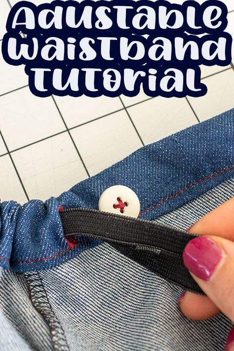 How To Add Elastic To Jeans Waistband, Waistband Ideas, Alterations Clothing, Elastic Waistband Tutorial, Sew Techniques, Waistband Tutorial, Elastic Waistband Jeans, Elastic For Sewing, Hemming Jeans