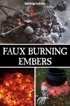 Using spray foam and orange lights (or LEDs) you can make a faux smoldering pile of embers. Add a cauldron or skeleton for the perfect Halloween decoration. #Instructables #decoration#decor #fire #creepy #corpse #bones Porche Halloween, Burning Embers, Cheap Diy Halloween Decorations, Dekorasi Halloween, Halloween Diy Outdoor, Halloween Outside, Halloween Decor Diy, Halloween Props Diy, Creepy Halloween Decorations