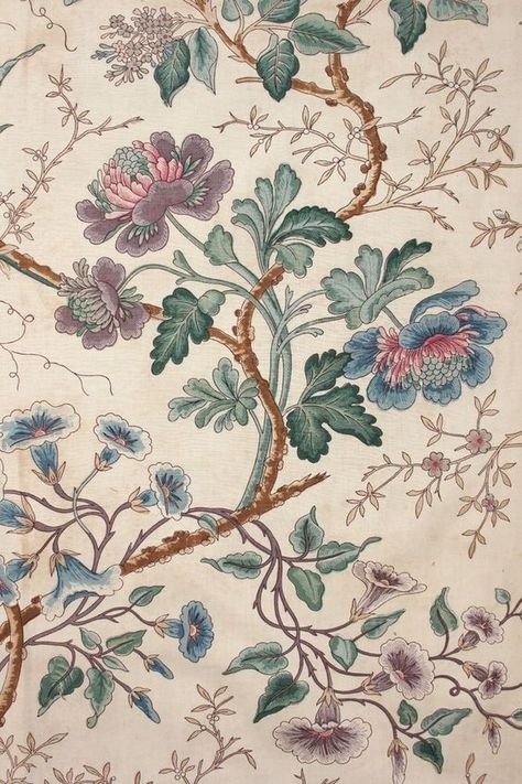 Antique French printed chintz fabric Indienne 19th material Arborescent LOVELY www.textiletrunk.com: Motifs Textiles, Chintz Fabric, Victorian Wallpaper, French Fabric, Fabric Inspiration, Design Textile, 자수 디자인, Antique Fabrics, Print Inspiration