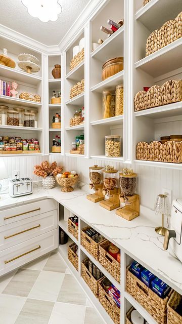 Aly McDaniel on Instagram: "Comment SHOP! Ummmmm can you even believe this transformation???? I can’t believe I have my dream pantry and it’s all thanks to Martin! He is so good at bringing my visions to life! I linked pretty much everything I used to organize this pantry! 
Comment SHOP below to receive a DM with the link to shop this post on my LTK ⬇ https://liketk.it/4SDvB
#dreampantry #pantrygoals #pantryorganization #pantrydesign" Dream Walk In Pantry, House Interior Pantry, Large Pantry Design, Butler Pantry Ideas, Fancy Pantry, Dream House Pantry, Organize Fridge, Luxury Pantry, Big Pantry