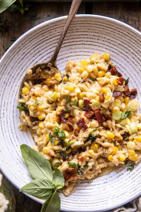 Cheesy Creamed Corn, Corn Orzo, Half Baked Harvest Recipes, Lemon Butter Chicken, Corn Chicken, Orzo Recipes, Harvest Recipes, Summer Corn, Creamed Corn