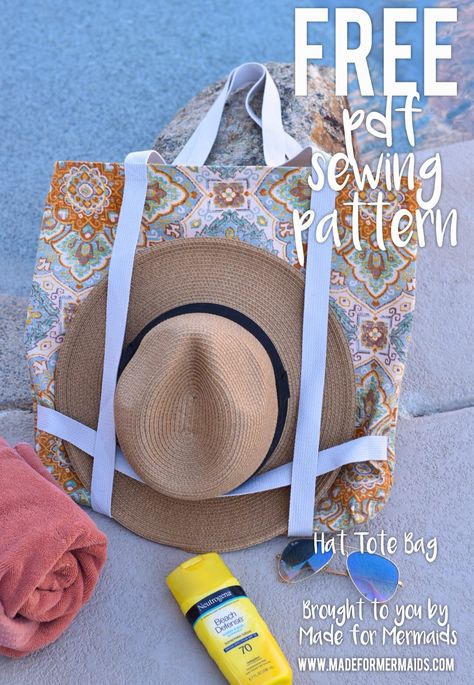 Day 5: Hat Tote Bag Beach Tote Bags Diy, Diy Beach Bag, Jewelry Roll Travel, Made For Mermaids, Diy Sac, Free Pdf Pattern, Jewelry Roll, Diy Tote Bag, A Day At The Beach