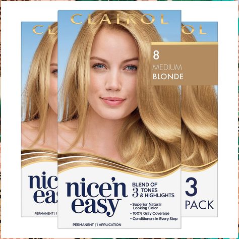 Clairol Nice'n Easy Permanent Hair Dye, 8 Medium Blonde Hair Color, Pack of 3 Hair Dye Allergy, Medium Blonde Hair Color, Amber Heard Hair, Pale Blonde Hair, Cool Blonde Hair Colour, Hair Color Images, Hair Solution, Medium Blonde Hair, Golden Blonde Hair