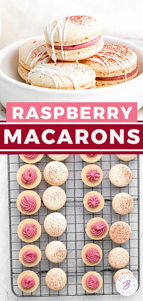 Rasberry Macaroon Recipe, Preppy Kitchen Macarons, Raspberry Macaroons Recipe, Simple Macaron Recipe, Raspberry Macaron Filling, Easter Macarons Flavors, Raspberry Macaron Recipes, Macaron Flavors Recipe, Macaroon Recipes For Beginners