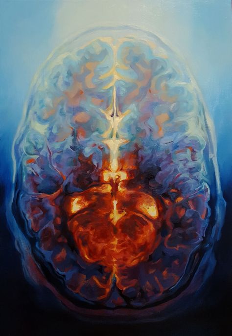 "Blue Brain" oil painting on wood panel, 36" x 24", 2017. Brain Abstract Art, Brain Painting Abstract, Ap Art And Design, Anatomy Painting Acrylic, Brain Painting Acrylic, Anatomy Oil Painting, Medical Art Painting, Human Anatomy Painting, Medical Painting