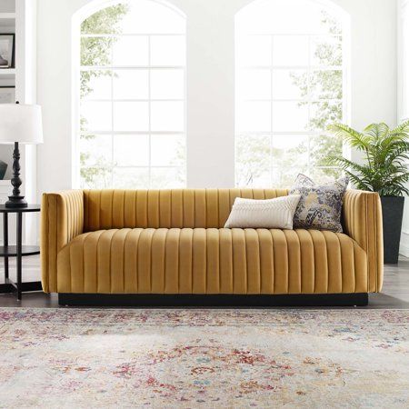 Mustard Couch, Tufted Velvet Sofa, Velvet Sofa Set, Velvet Tufted Sofa, Velvet Sofa Bed, Contemporary Modern Furniture, Tufted Sofa, Modway Furniture, Furniture Of America