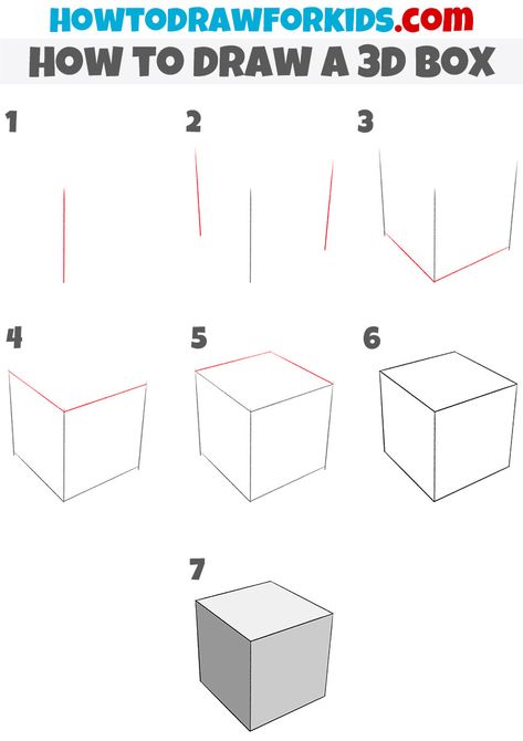 3d Box Drawing, Practice Drawing Shapes, Drawing Shapes, Shapes Drawing, Box Drawing, Geometric Shapes Drawing, Easy Designs, Practice Drawing, Shapes Worksheets