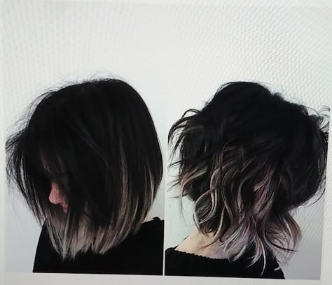 Extensions On Really Short Hair, Side Undercut Medium Hair, Short Hair Color Ideas Asian, Short Grey And Black Hair, Short Black Hair Ombre, Black To White Ombre Hair Short, Black Bob With Blonde Underneath, Short Black Hair With White Tips, Peekaboo Color Short Hair