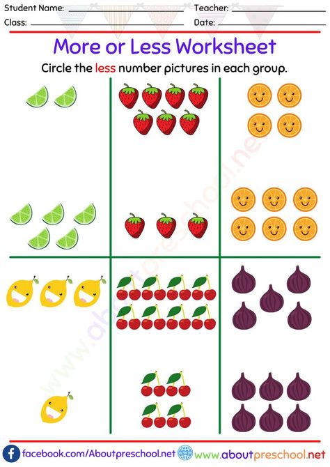 More and Less Worksheet More And Less Worksheet, More Or Less Worksheets, Mazes For Kids Printable, Preschool Calendar, Nursery Worksheets, Counting Activities Preschool, Worksheet Kindergarten, Worksheet For Kindergarten, Greater Than Less Than