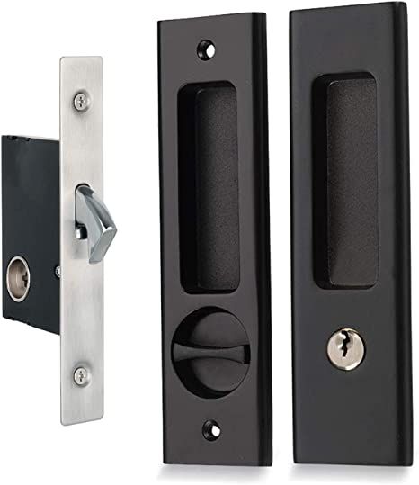 SHELLA Sliding Door Lock Invisible Recessed Handle Latch Pocket Sliding Door Lock for Wood Furniture Hardware Black, 1 Pack - - Amazon.com Pocket Sliding Door, Sliding Barn Door Lock, Barn Door Lock, Sliding Door Lock, Barn Door Locks, Pocket Door Lock, Recessed Handle, Mortise Lock, Double Barn Doors