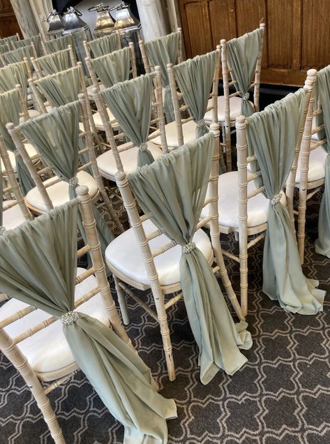 Sage Green Outdoor Wedding Ceremony, Sage Green Wedding Reception Decor, Sage Green And White Wedding Theme, Sage Green Wedding Ceremony, Sage Green And Beige Wedding, Wedding Green Theme, Sage Green Wedding Reception, Ceremony Decorations Outdoor, Wedding Chair Sashes