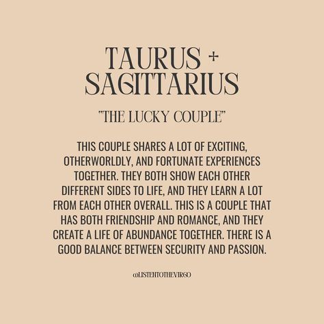 Taurus Love Compatibility + What Works 💜 #Listentothevirgo Taurus In Relationships, Sagittarius And Taurus Relationship, Taurus Man Sagittarius Woman, Taurus And Sagittarius, Sagittarius And Taurus, Taurus Relationships, Taurus Love Compatibility, Taurus Compatibility, Zodiac Sagittarius Facts