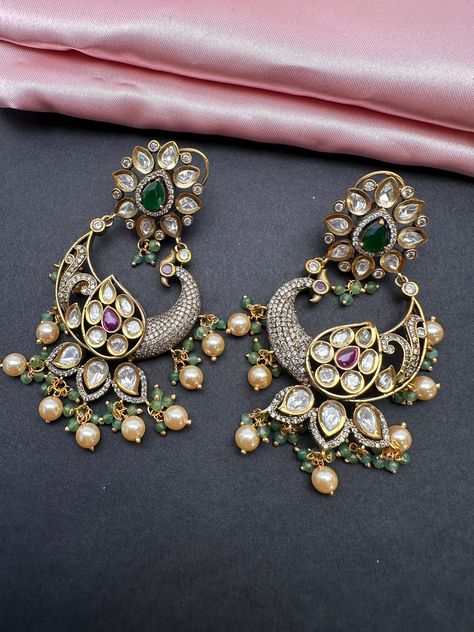 Kundan Chandbali, Peacock Earrings, Chandbali Earrings, Earrings Indian, Traditional Earrings, Pakistani Jewelry, Kundan Earrings, Indian Wedding Jewelry, Indian Earrings