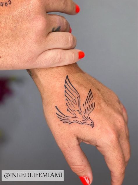 Small Eagle Tattoo Design, Hawk Tattoo Minimalist, Hawk Tattoo Feminine Simple, Tiny Eagle Tattoos For Women, Eagle Tattoo Linework, Small Hawk Tattoo For Women, Eagle Tattoo For Women Feminine Small, Eagle Tatoos Woman, Girly Eagle Tattoo