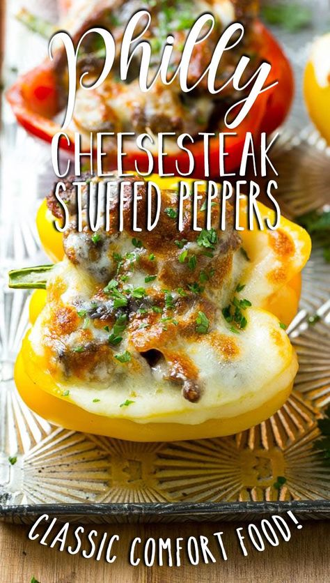 This recipe for Philly cheesesteak stuffed peppers is like the classic sandwich, but without all the carbs! Philly Cheese Stuffed Peppers, Philly Cheesesteak Peppers, Philly Cheese Steak Peppers, Philly Stuffed Peppers, Philly Cheesesteak Stuffed Bell Peppers, Philly Cheese Steak Stuffed Peppers, Stuffed Bell Peppers Ground Beef, Philly Cheesesteak Stuffed Peppers, Chicken Cheesesteak