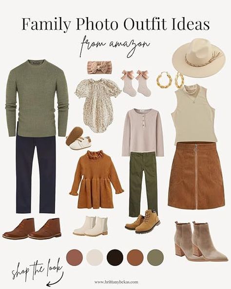 The perfect neutral fall family photo outfits for your family pictures styled by a professional family photographer. A cream, olive green, and brown fall color palette is perfect for fall photos. Everything is from Amazon, so you can order with Amazon prime. Yay! Shop the family photo outfits here. Click to view the links. Neutral Fall Family Photo Outfits, Neutral Family Photos, Family Christmas Pictures Outfits, Amazon 2023, Fall Photo Outfits, Fall Family Outfits, Family Photo Outfit Ideas, Christmas Pictures Outfits, Family Photo Outfit