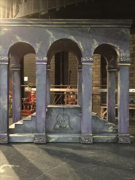 I painted this for Woods Cross High, Castle, Beauty and the Beast set, theatre, artist Puffs Play Set Design, Anastasia Set Design, Castle Stage Design, Beauty And The Beast Set Design, Castle Set Design, Theatre Artist, Set Theatre, Bühnen Design, Theatre Backdrops