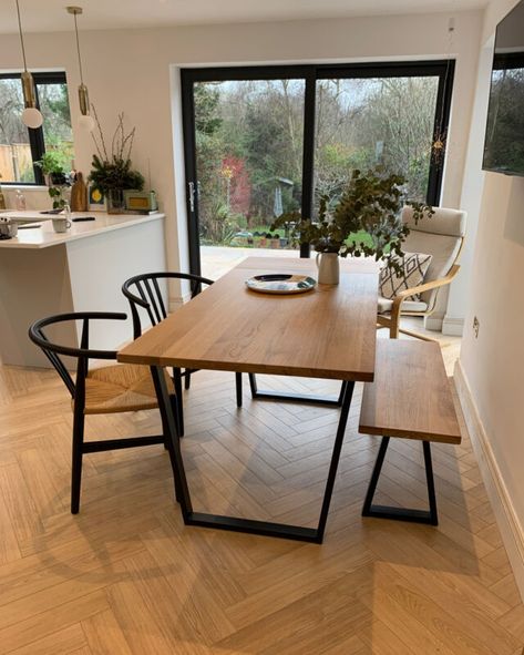 placeholder Metal Wood Table Dining, Dining Table Wood And Black, Wooden Table Metal Legs Dining Rooms, Wooden Table With Black Frame, Dining Table On Wooden Floor, Dining Table Wood And Metal, Dining Table Bench Seating, Industrial Table Dining, Wooden Table Dining Room