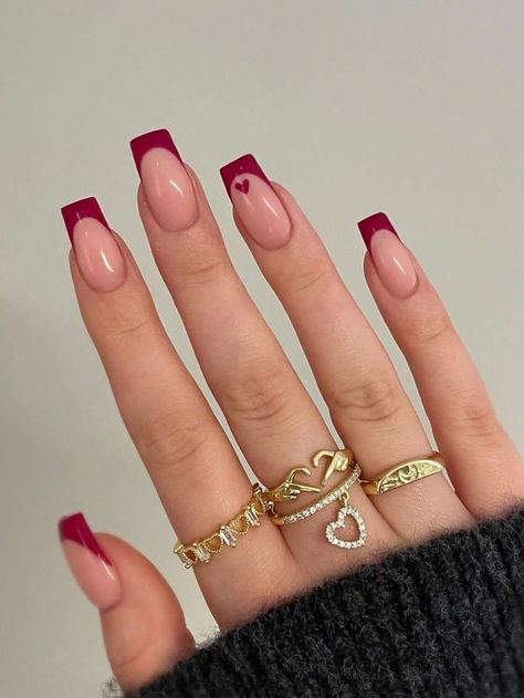 Prom Nails Red, February Nails, Red Acrylic Nails, French Tip Acrylic Nails, Acrylic Nails Coffin Short, Nagel Inspo, Modieuze Outfits, Prom Nails, Square Acrylic Nails