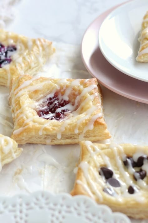 Puff Pastry Cream Cheese Danishes - Chocolate With Grace Desserts With Puff Pastry, Puff Pastry Cream, Cream Cheese Danishes, Puff Pastry Dessert, Cream Cheese Puffs, Cheese Danishes, Puff Pastry Recipes Dessert, Cream Cheese Puff Pastry, Pastries Recipes Dessert