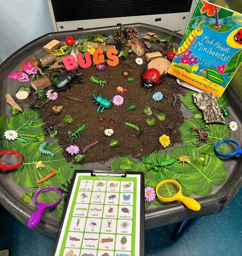 Minibeast Preschool Activities, In The Garden Eyfs Activities, Minibeast Tuff Trays, Montessori Garden Activities, Mini Beast Tuff Tray Ideas, Minibeasts Eyfs Activities For Toddlers, Minibeasts Preschool Activities, Minibeast Tuff Tray Eyfs, Bugs Tuff Tray