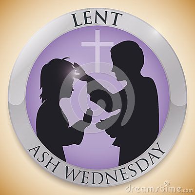 Silver round button with silhouettes of priest giving the cross to an parishioner in her forehead on Ash Wednesday celebration. Ash Wednesday Images, Lent Season, Beginning Of Lent, Wednesday 2022, Celebration Illustration, Lenten Season, Ash Wednesday, Bible History, In Kannada