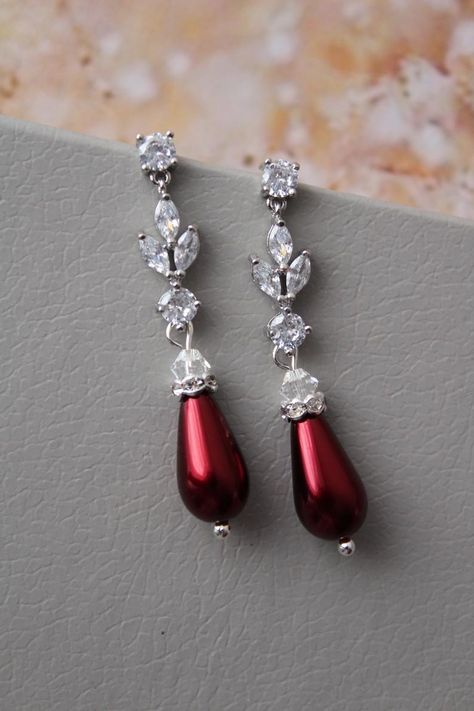 Bridal Earrings 1920s Art Deco Earrings Dark Red Wedding | Etsy Dark Red Wedding, Burgundy Earrings, Pearl Bridesmaid Jewelry, Engagement Dress, Bridesmaid Pearls, Deco Earrings, Ear Ring, Vintage Style Earrings, Earrings Bridesmaid