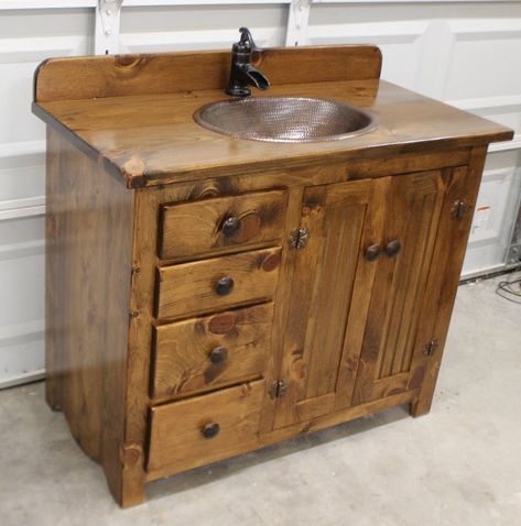 Rustic Bathroom Vanity 42 Farmhouse Bathroom Vanity | Etsy Rustic Sinks, Vintage Farmhouse Bathroom, Rustic Bathroom Vanity, Canton Tx, Rustic Sink, Vanities Bathroom, Farmhouse Bathroom Vanity, Airbnb House, Bathroom Vanity With Sink