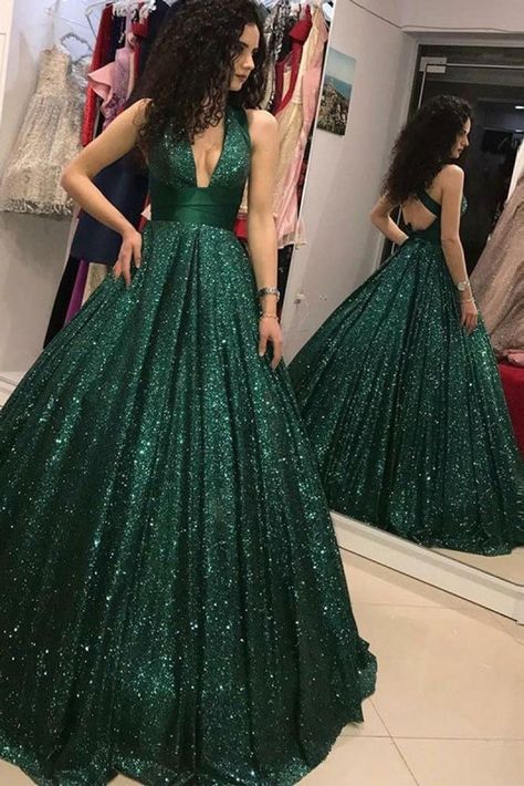 b4568df26077653eeadf29596708c94bdesc53449159ri Green Ball Gown Prom, Green Wedding Dress, Prom Dress Green, Green Quinceanera Dresses, Green Ball Gown, Sequin Ball Gown, Ball Gown Prom Dress, Sparkle Prom Dress, Sweep Train Prom Dress