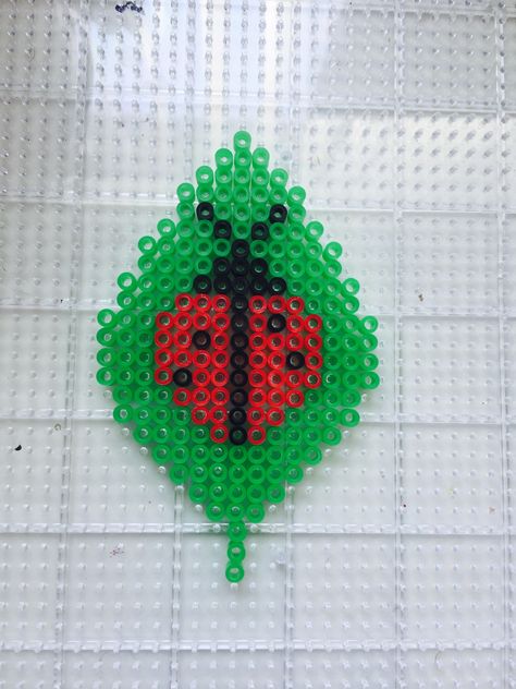 Ladybug Perler Beads, Perler Bead Leaf, Leaf Perler Beads, Hama Coaster, Rave Crafts, Perler Animals, Primary Montessori, Ladybug On Leaf, Pyssla Beads