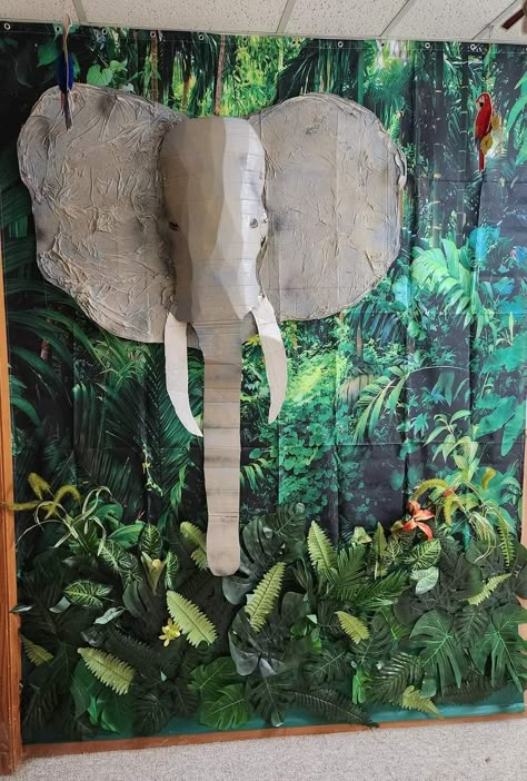 Jungle Treasure Hunt, Jungle Themed Playground, Roar Vbs Craft Ideas, Jungle Adventure Vbs, Jungle Vbs Crafts For Kids, Jungle School Decorations, Survivor Themed Classroom, Jungle Stage Decorations, Garden Of Eden Decor