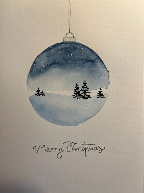 Christmas Card Aquarell, Watercolor Christmas Cards Diy, Blue And White Background, Painted Christmas Cards, Easy Easter Decorations, Easter Tree Decorations, Christmas Card Art, Ideas For Easter Decorations, Diy Watercolor Painting