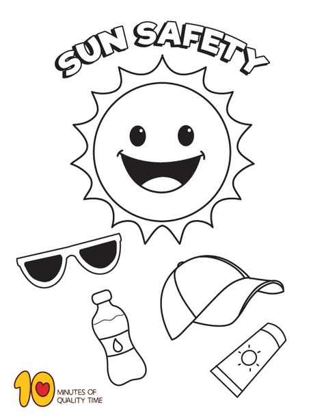 Summer Sun Safety Coloring Page Summer Safety Coloring Pages, Summer Safety Crafts For Preschool, Sun Safety Craft, Summer Safety Activities For Kids, Summer Safety Crafts, Summer Safety Preschool, Summer Safety Activities, Sun Safety Activities, Safety Coloring Pages